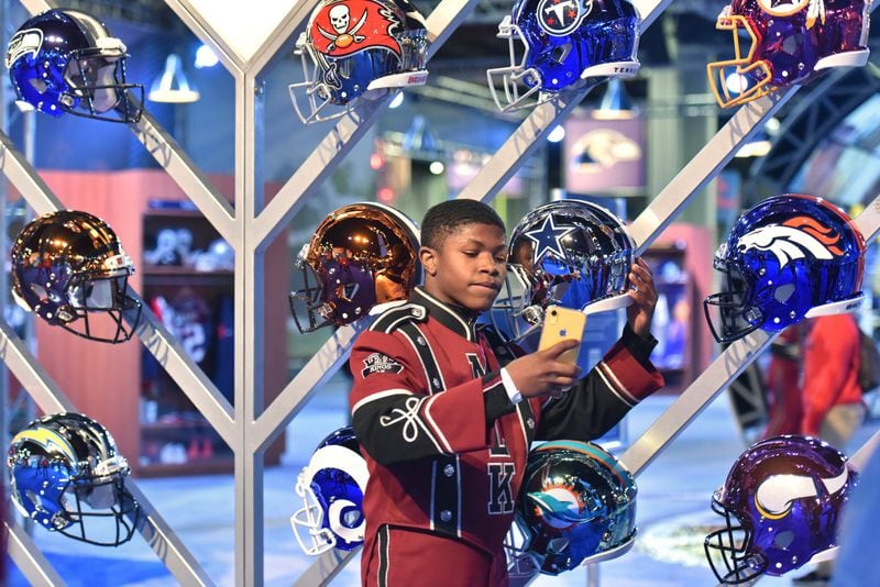Demekius Richardson, student at Martin Luther King Jr. High School, takes a selfie during the Super Bowl Experience in the Georgia World Congress Center on Saturday, January 26, 2019. The eight-day buildup to the big game officially gets underway when Super Bowl Experience. HYOSUB SHIN / HSHIN@AJC.COM