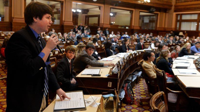 The Georgia Youth Assembly, shown here meeting in 2013 at the Capitol, provides students in grades 9-12 the opportunity to learn about state government. Students discuss current issues with state administrators, elected officials and students from high schools across Georgia. AJC file photo.