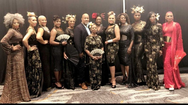 The G.I.R.L.S. Bridge Club held an annual fashion show in conjunction with its scholarship luncheon. Attendees and models wore extravagant gowns and tuxedos. (Courtesy of the G.I.R.L.S. Bridge Club)