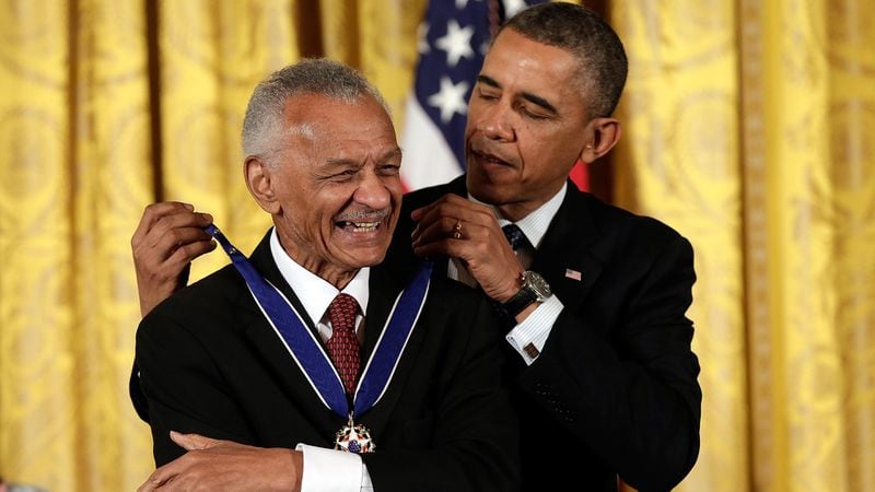 Civil Rights icon Rev. C.T. Vivian receives the Presidential Medal of Freedom, the nation's highest civilian honor, from then President Barack Obama in 2013.