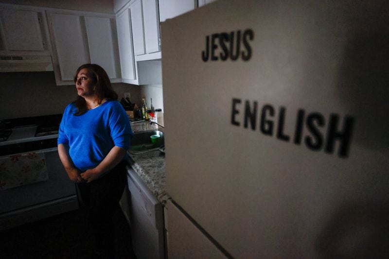 Carola Briceño Peña, a refugee from Venezuela, stands in the kitchen of her Clarkston apartment.
Miguel Martinez/miguel.martinezjimenez@ajc.com
