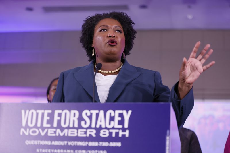 Democratic gubernatorial candidate Stacey Abrams addresses supporters during the election night watch party at the Hyatt Regency in Atlanta on Nov. 8, 2022. Abrams lost the race. (Miguel Martinez/AJC)