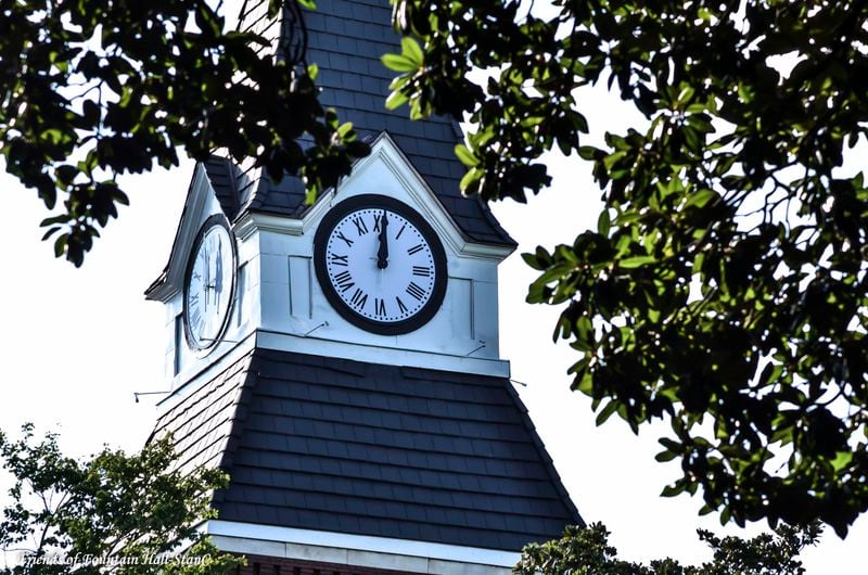 Morris Brown College's refurbished Fountain Hall Clock Tower in September 2021.
