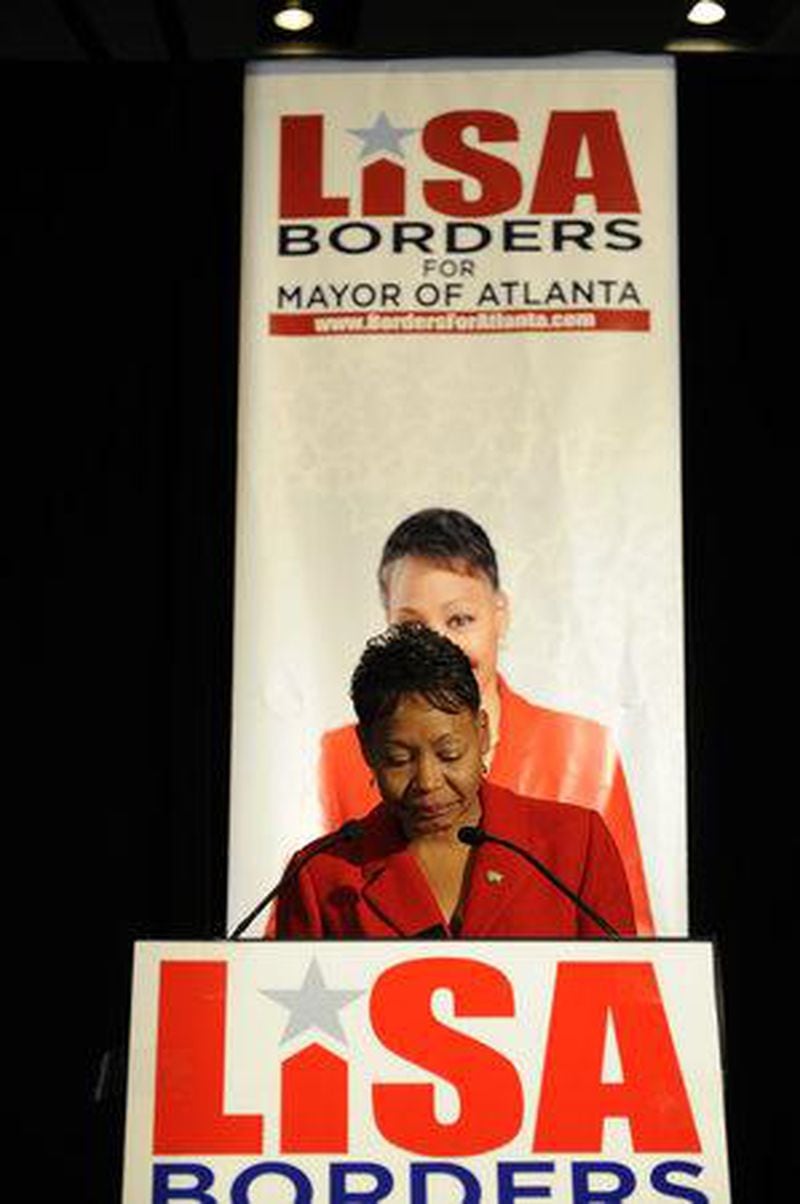 Lisa Borders makes her emotional concession speech at the W Hotel in downtown Atlanta.