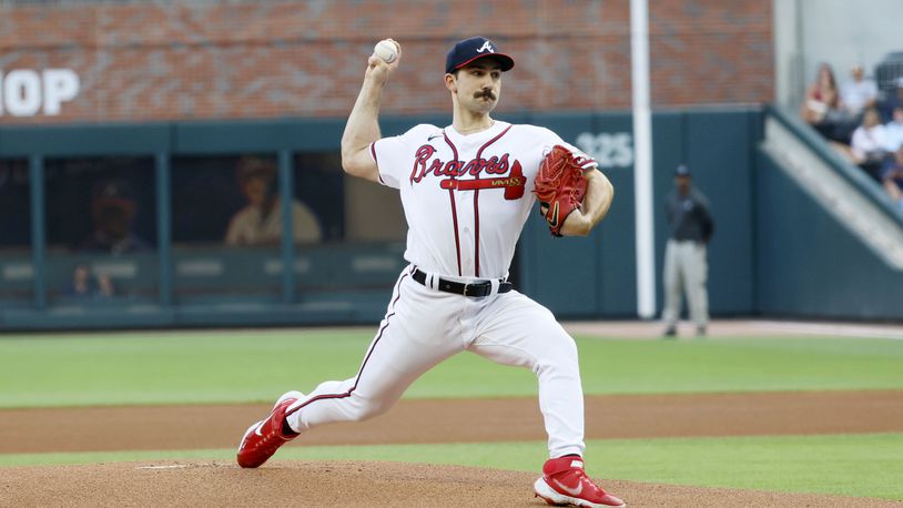 Braves starting pitcher Spencer Strider (99) delivers to a Mets batter during the first inning at Truist Park on Thursday, June 8, 2023, in Atlanta.Miguel Martinez / miguel.martinezjimenez@ajc.com 