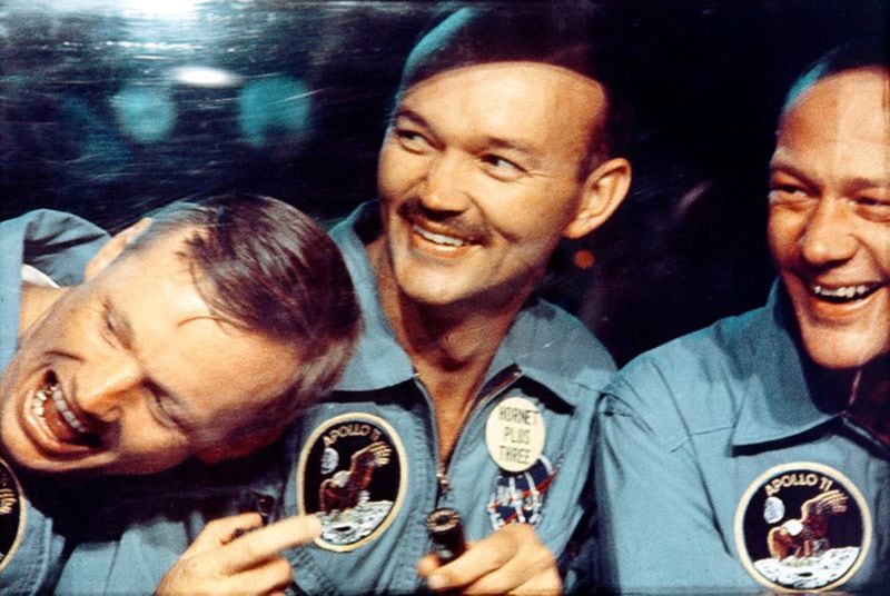 From left to right, Neil Armstrong, Michael Collins and Edwin "Buzz" Aldrin Jr. pose in a candid shot of the Apollo 11 crew. (NASA/TNS)