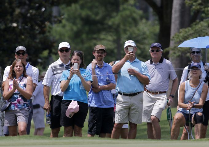 Fans watch at the 14th hole during the second round of the KPMG Women’s PGA Championship at Atlanta Athletic Club in Johns Creek on Friday, June 25, 2021. (Christine Tannous / christine.tannous@ajc.com)