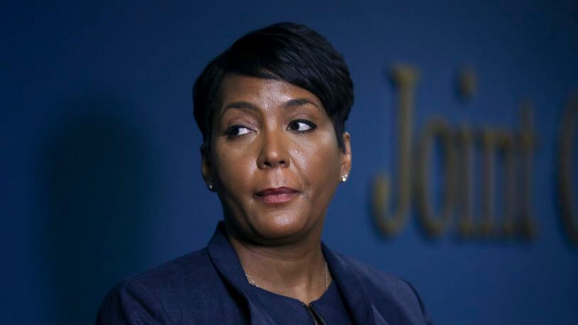 Mayor of Atlanta Keisha Lance-Bottoms speaks at a press conference on public safety and the Atlanta Public Safety Headquarters on Tuesday, May 4, 2021. (Rebecca Wright for the Atlanta Journal-Constitution)