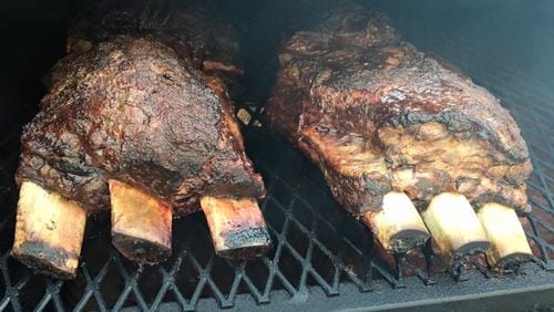 "Dino-Ribs" in the smoker at Hattie Marie's. / Photo from the Hattie Marie's Facebook page
