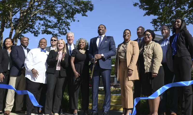 Mayor Andre Dickens at the ribbon cutting ceremony for the grand reopening of The Villages of East Lake in Atlanta on Monday, May 9, 2022. (Natrice Miller / natrice.miller@ajc.com)