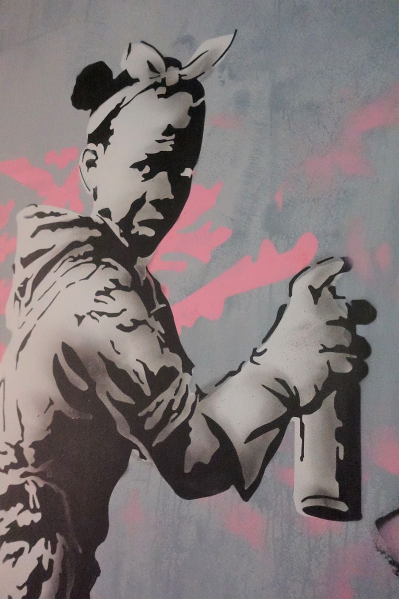 Detail from the mural "Go Flock Yourself" on view at "The Art of Banksy: Without Limits" at Underground Atlanta. This is one of 23 murals by Banksy recreated by a team of local street artists for the exhibition. Nicholas Wolaver/SEE Global Entertainment.