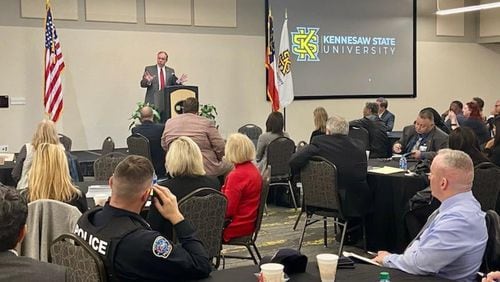 Members of the State Opioid Task Force met Tuesday at Kennesaw State University to discuss how to crack down on the opioid crisis. (Courtesy of the Georgia Attorney General's Office)