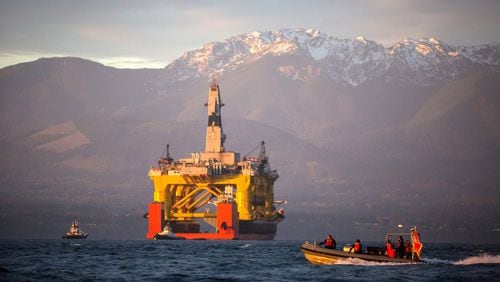 Oil drilling rig destined for Alaska. (Daniella Beccaria/Associated Press)