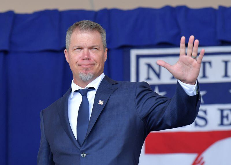 July 29, 2018  Cooperstown, N.Y. - Braves legend Chipper Jones takes on the stage for the 2018 National Baseball Hall of Fame Induction Ceremony at the Clark Sports Center in Cooperstown, N.Y. on Sunday, July 29, 2018. Longtime Brave Chipper Jones entered the National Baseball Hall of Fame Sunday, July 29, 2018, in Cooperstown, N.Y. HYOSUB SHIN / HSHIN@AJC.COM