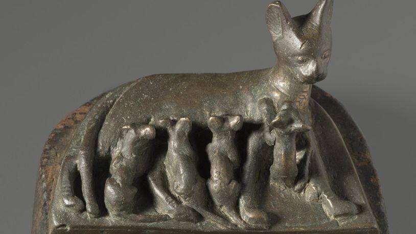 “Cat with Kittens (detail)” from Saqqara, Egypt, circa 664-30 B.C., is featured in “Divine Felines: Cats of Ancient Egypt.” CONTRIBUTED BY BROOKLYN MUSEUM