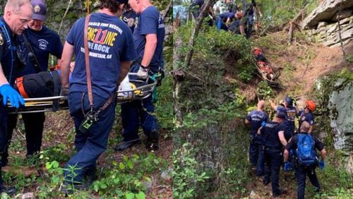A crew hoisted the injured hiker up the steep cliff after he slipped and fell Sunday.