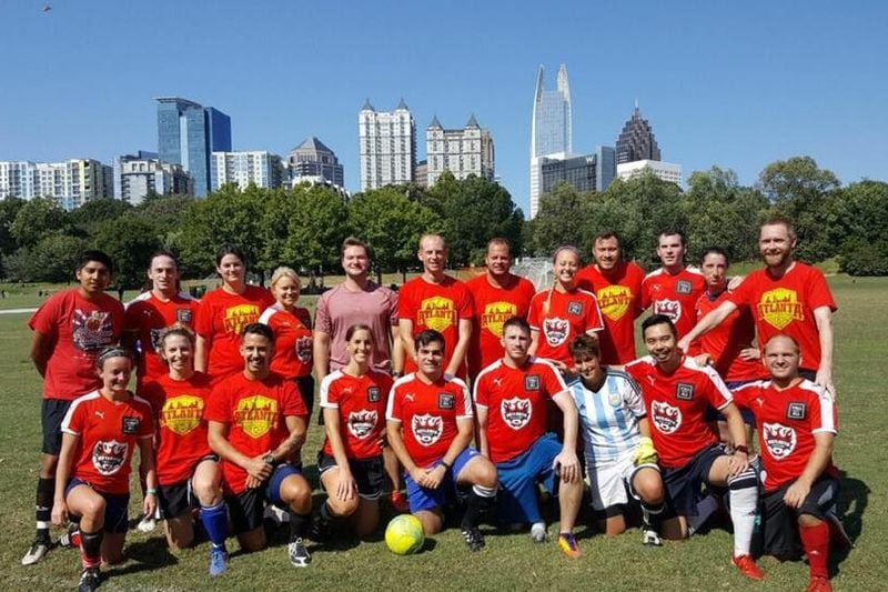 Hotlanta Soccer Club. Peter Jones is seventh from left in back row. 