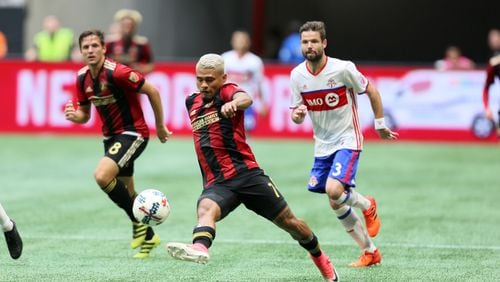 October 22, 2017.   Atlanta United forward Josef Martinez controls the ball in the first half of the game against the Toronto FC.