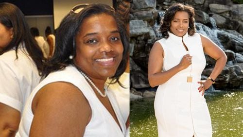 Michelle Menifee weighed 180 pounds when the photo on the left was taken in 2015. In the photo on the right, taken in May, she weighed 163 pounds. CONTRIBUTED BY MICHELLE MENIFEE (BEFORE) AND DANIEL LEE (AFTER)