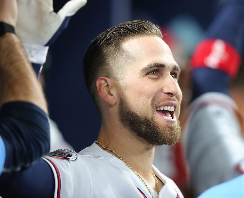 Ender Inciarte, pictured after hitting the first home run at SunTrust Park, on April 14, was named Sunday to the National League All-Star team. (Curtis Compton/ccompton@ajc.com)
