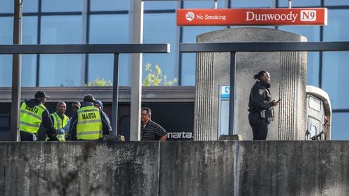 MARTA shut off rail power and stopped trains at the Dunwoody station Thursday after a person jumped in front of a train and was killed, officials said.