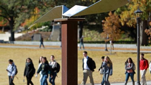 The sculpture titled, "King of Flying," by Klaus Albert, is shown in the Tech Green North on the campus of Georgia Tech. There are 15 works of sculpture on the campus grounds representing the best of contemporary sculpture by some of its most recognized artists. The location of each sculpture was chosen to complement Georgia Tech's open green spaces. JASON GETZ / JGETZ@AJC.COM