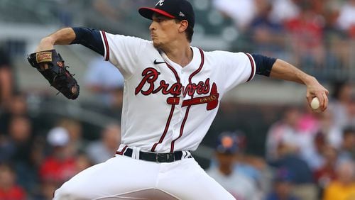 Braves starting pitcher Max Fried delivers against the New York Mets during the first inning in a MLB baseball game on Thursday, August 18, 2022, in Atlanta.   “Curtis Compton / Curtis Compton@ajc.com