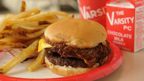 Double chili cheese burger and fries from The Varsity. / AJC file photo