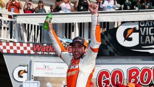 Chase Elliott fully enjoys his first Victory Lane celebration at NASCAR's highest level. (Sarah Crabill/Getty Images)