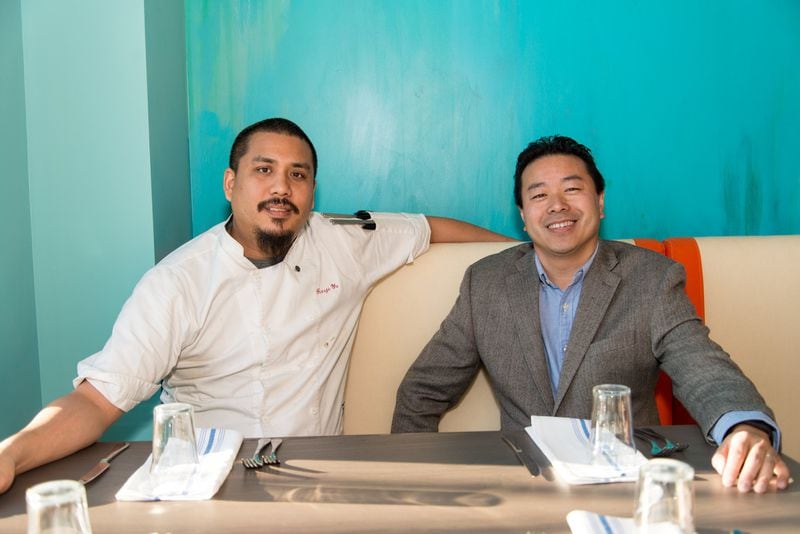 Noona owners chef George Yu (left) and Michael Lo (right). Mia Yakel for The Atlanta Journal-Constitution