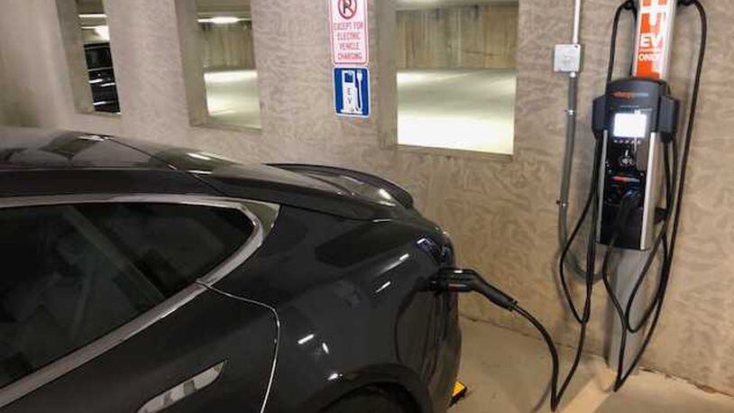 This is a photo of one of the two electric charging stations Kennesaw has installed in the city.