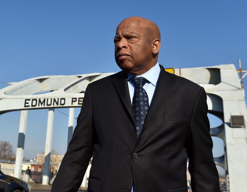In celebration of what would have been Congressman John Lewis’ 83rd birthday, his successor has re-introduced legislation to create a new national fellowship in his honor. Lewis, who died in 2020, is pictured on the Edmund Pettus Bridge in Selma, Alabama, on Feb. 14, 2015. (Brant Sanderlin/Atlanta Journal-Constitution/TNS)