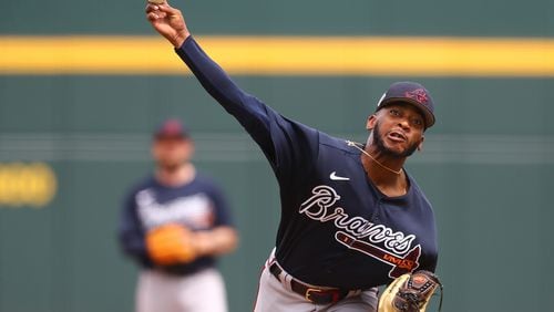 Braves pitcher Darius Vines delivers against the Tampa Bay Rays during the third inning of a minor league baseball game at CoolToday Park on March 10, 2022, in North Port, Fla.  “Curtis Compton / AJC file”