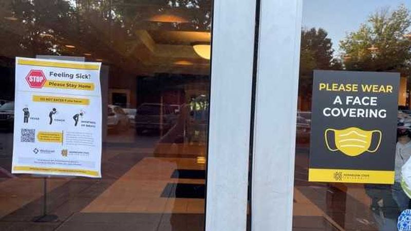 Kennesaw State University has signs posted on its campuses asking people to wear a face covering in its buildings. PHOTO CONTRIBUTED.