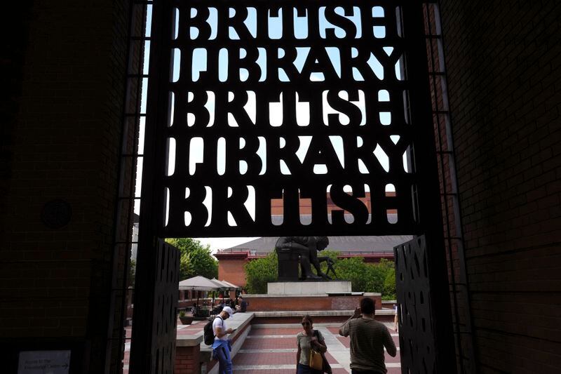 A general view of British Library in London, Friday, May 10, 2024. Two environmental activists have attacked a glass case containing an original copy of the Magna Carta at the British Library, causing minor damage to the re-enforced box but leaving the historic document unscathed. (AP Photo/Kin Cheung)