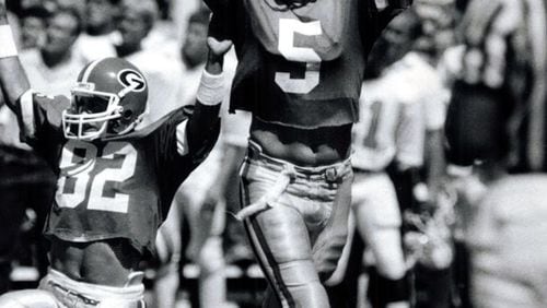 Georgia kicker Kevin Butler kicks a 51-yard field goal against Clemson in 1984. (BILLY DOWNS/AJC staff)