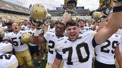 Georgia Tech and Russell Athletic, which has been an official supplier of gear to the athletic department since 1992, will not continue their partnership past the end of their current contract, which ends next June. (AJC photo by Hyosub Shin)