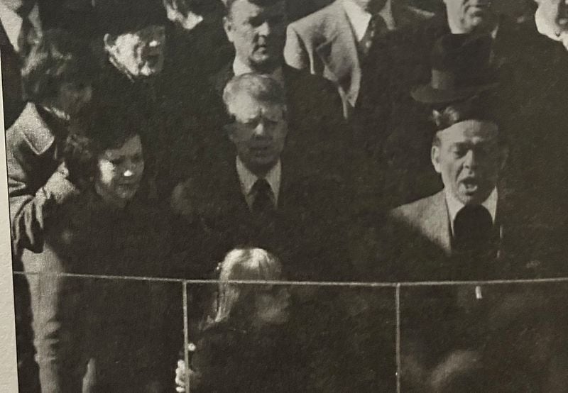 In this photo Rosalynn Carter, left, listens as Miriam Goodfriend's grandfather Cantor Isaac Goodfriend, right, performs the national anthem at Jimmy Carter's presidential inauguration on Jan. 20, 1977. (PHOTO courtesy of Miriam Goodfriend)