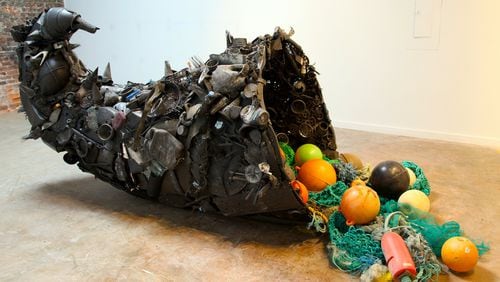 Atlanta artist Pam Longobardi’s “Bounty, Pilfered,” sourced from ocean plastic around the world, is featured in a group show, “All Tomorrow’s Parties,” at the recently opened Westside gallery Hathaway David Contemporary.