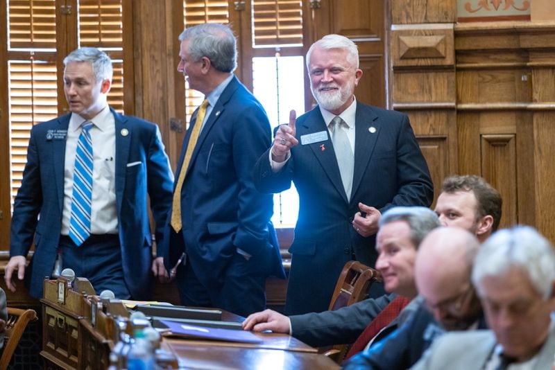 State Sen. Randy Robertson, R-Catalula, sponsor of Senate Bill 63, gives a thumbs up following a vote at the Capitol in Atlanta on Feb. 1, 2024. (Arvin Temkar / arvin.temkar@ajc.com)