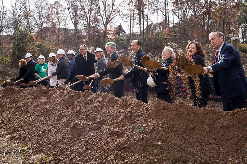 Community members and members of the local, state and national government participate in a groundbreaking ceremony at the site of the Peachtree Creek Greenway in Brookhaven on Wednesday, December 12, 2018. (Photo: ALYSSA POINTER/ALYSSA.POINTER@AJC.COM)