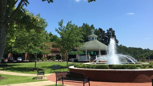 The Park at City Center is the main gathering spot in Woodstock. The upper portion of the park is highlighted by a fountain and gazebo. (City of Woodstock)