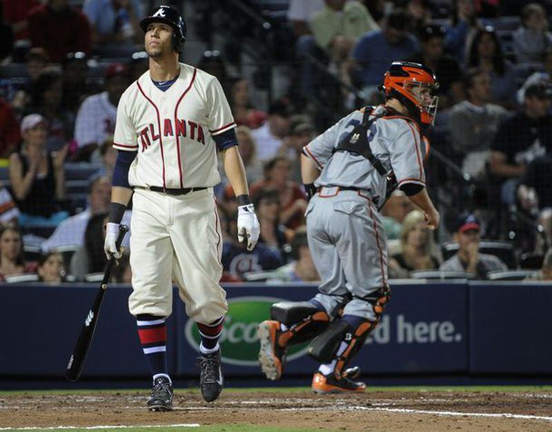 Even Andrelton Simmons , the hardest hitter to strike out in the NL, struck out chasing a bad pitch Saturday.