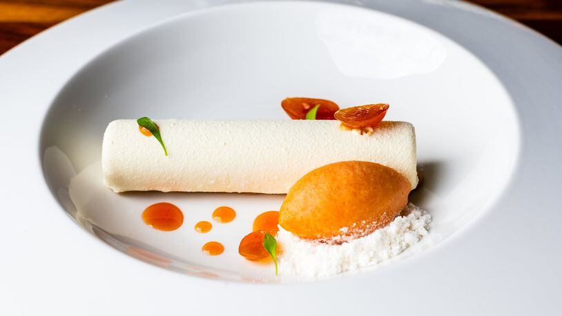 In the Creamsicle from Lazy Betty, a vanilla semifreddo is encased in a white chocolate shell and placed over a narrow sweet biscuit, and it comes with blood orange sorbet and orbs of kumquat gelee. CONTRIBUTED BY HENRI HOLLIS