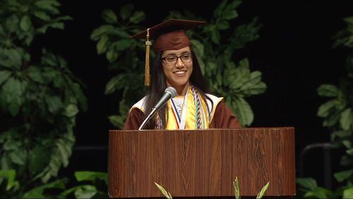 Mayte Lara, speaking during the Crockett High School graduation.