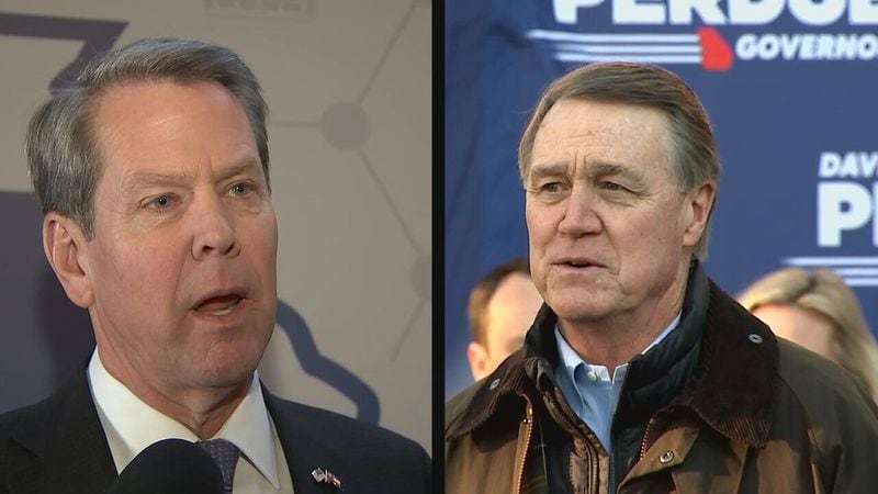 Vernon Jones' departure from the governor's race means the GOP primary is now a two-man race between Gov. Brian Kemp, left, and former U.S. Sen. David Perdue, a favorite of ex-President Donald Trump.