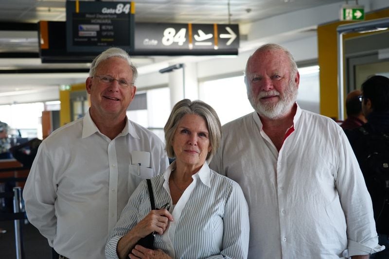 Three siblings, including Roswell Mayor Jere Wood (left), Ball Ground resident Mary Jo Wood and Ben Wood of Shanghai, China, traveled to the Solomon Islands last fall to retrace the steps of their late uncle Ben King, who survived being shot down in the South Pacific and rose to the rank of brigadier general. CONTRIBUTED BY MARY JO WOOD