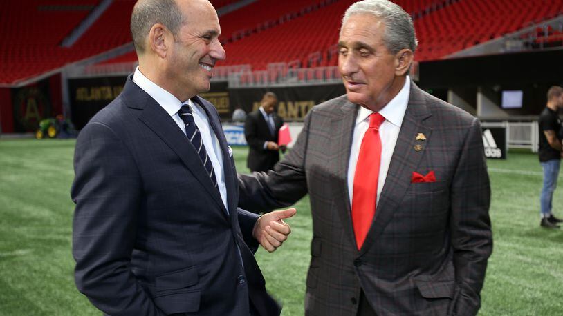 October 23, 2017.  MLS Commissioner Don Garber and   Atlanta United Owner Arthur Blank, talks after the press conference where Atlanta was selected to host the 2018 MLS All Star game at the Mercedes-Benz stadium on Monday 23, 2017.