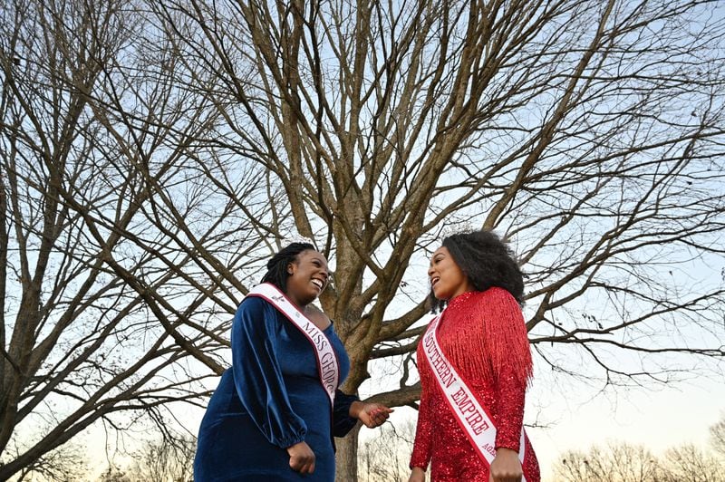 February 5, 2022 Atlanta - Boshicu Page (left), US American Miss Georgia 2022, and Taylor Martin, USA National Miss Southern Empire 2021, in Piedmont Park in Atlanta.  (Hyosub Shin / Hyosub.Shin@ajc.com)