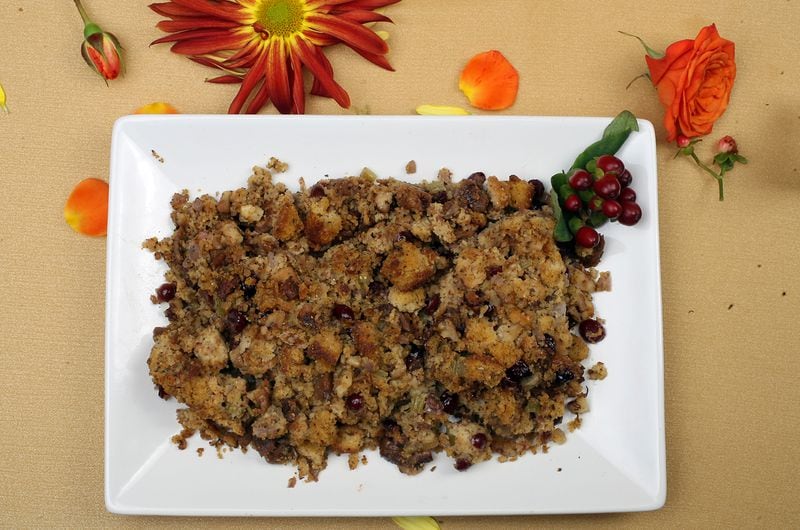 This is Christina Terriquez’ fig, walnut and dried cranberry cornbread dressing. Laura Skelding / American-Statesman